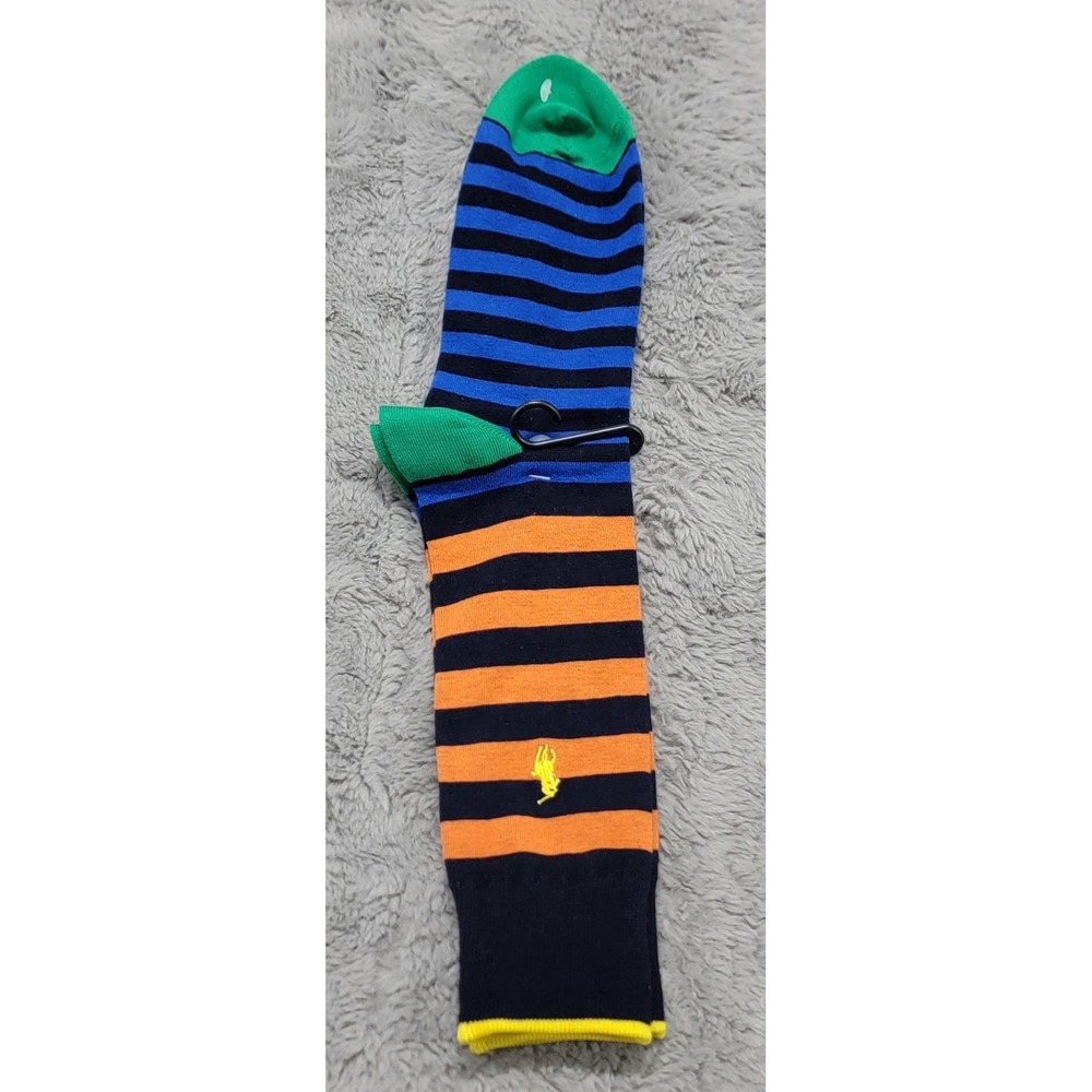 Polo Ralph Lauren Socks Mens One Size Multicolor Rugby Stripe Pony Crew Mid Calf